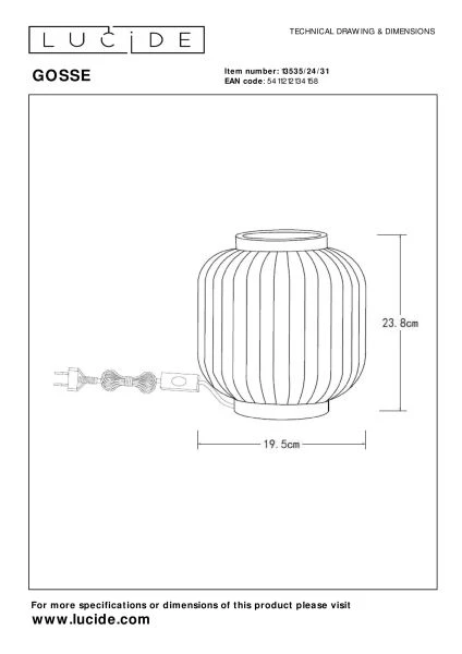 Lucide GOSSE - Tafellamp - Ø 19,5 cm - 1xE14 - Wit - technisch